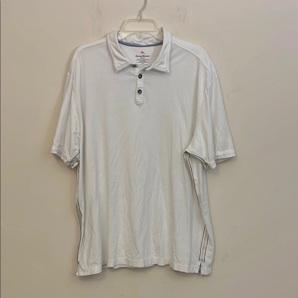Tommy Bahama White Pima Cotton Pima Shirt Taupe & Gray Trim on Sides Size XXL - Picture 1 of 4